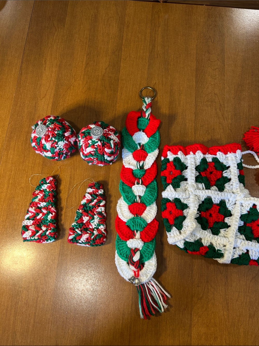 Handmade Crochet Christmas Ornaments & Decor Set in Red, Green & White